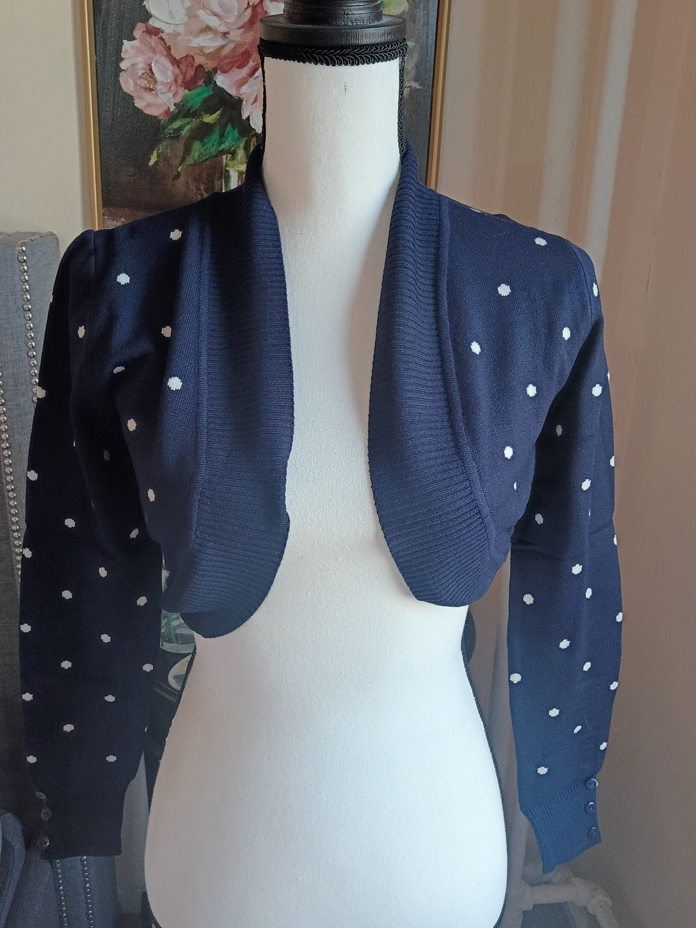 Polka Dot Navy Cropped Shrug - Women's Navy Bolero